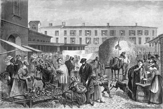 Sketch - 1860's city market place