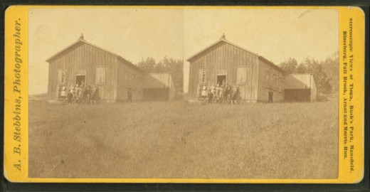 Stereo image of an 1860s school and class