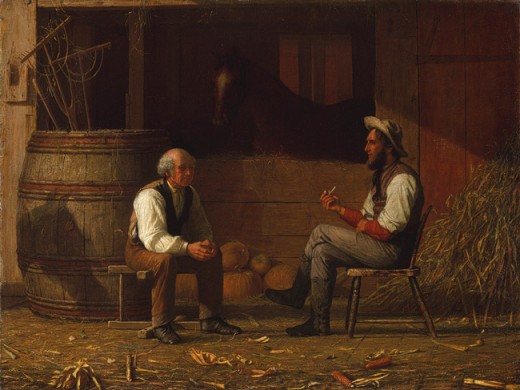 Painting - "Talking It Over" in a farm stable