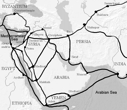 This map from the early Islamic era shows the two super-powers of Byzantium-Rome and Persia bordering with Arabia. As the Islamic movement gained unity and power, a conflict would have been thought to be inevitable.