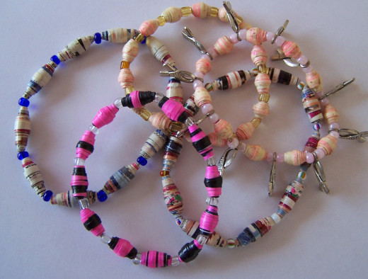 A selection of easy to make paper bead bracelets I made