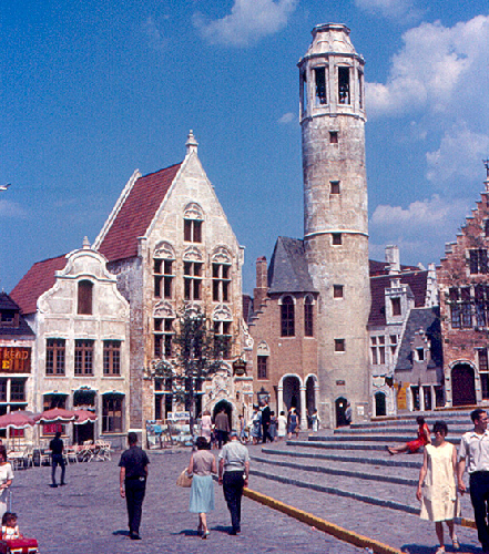 An entire Belgium medieval village constructed by Belgium for the World's Fair where Belgium waffles were served.