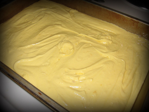 Pour the batter into a greased 9 x 13 pan and bake at a 350 degree oven for 30 minutes. 