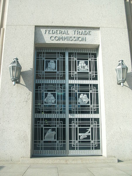 Door of Federal Trade Commission building, Washington, D.C. United States of America