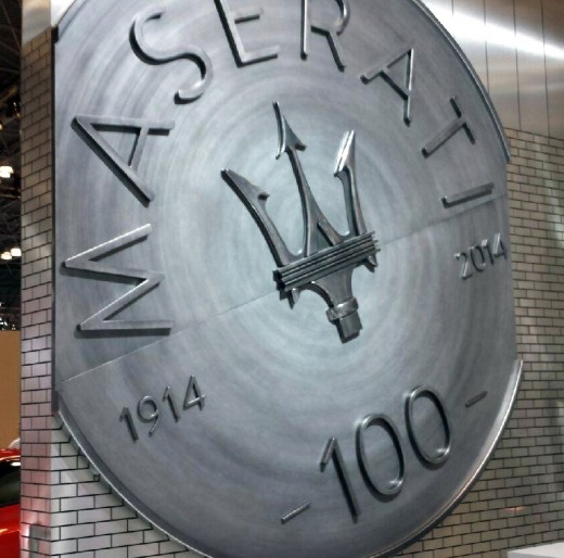 Maserati 100th anniversary sign, New York Auto Show, 2014