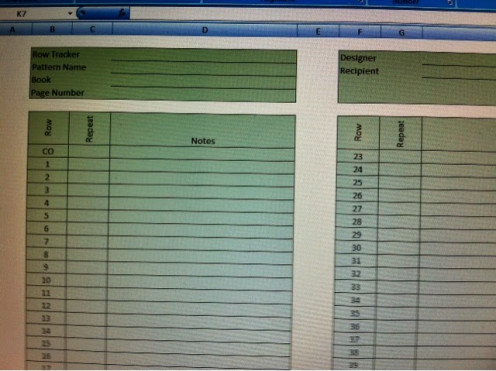 This is an example of an Excel spreadsheet that you can print to keep track of what row you are on.