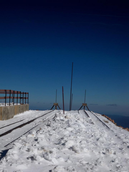 The Cog Railway tracks that lead down the from the Summit House.