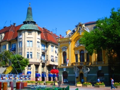 Subotica's main square - a view of the library and a sweet-house.