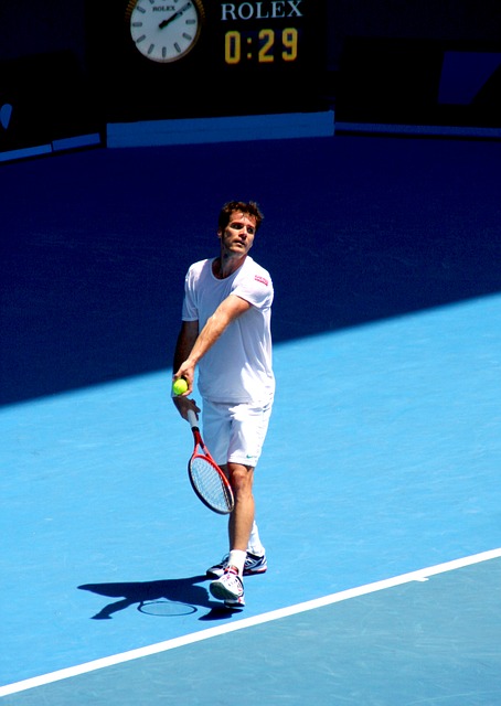 Tommy Haas serving at the Australian Open in Melbourne 2012.  The  German-American professional tennis player is considered by many to be the best player to have never have won a Grand Slam tournament, mainly due to his history of injuries.