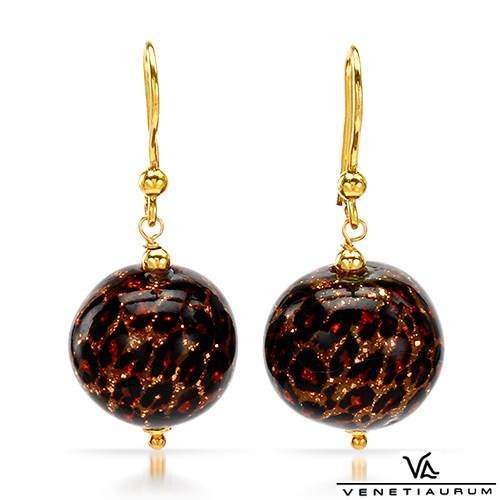 beautiful black, copper and gold Venetiaurum earrings - designer Murano glass