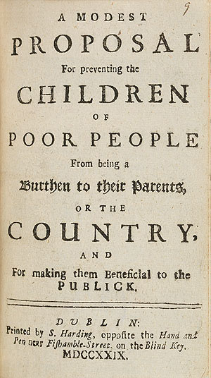The complete unabridged title of Swift's pamphlet was altered by editors to appear less offensive and graphic