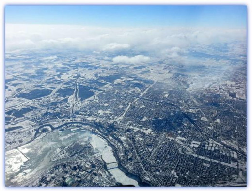 The frozen Niagara Falls at 35 thousand feet is stunning!