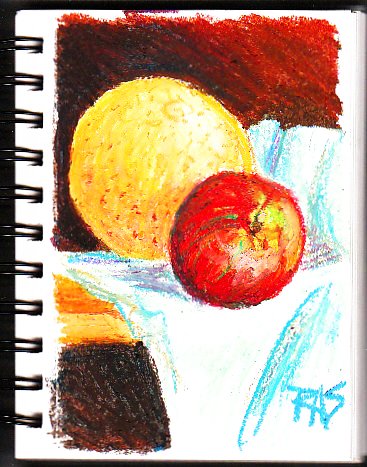 This small still life is memorable mostly because I did it entirely from memory and imagination. "Grapefruit and Apple" by Robert A. Sloan..