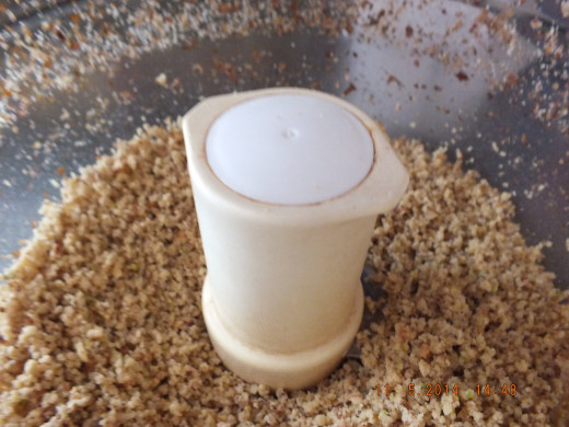 It will take about 30 seconds in the food processor to get that course, sand-like texture.