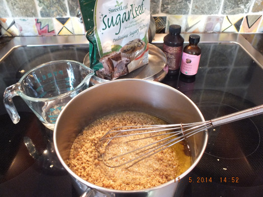 Whisking in the walnuts and water.