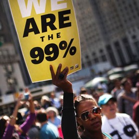 A photo taken of protestors at an occupy wall street event. 