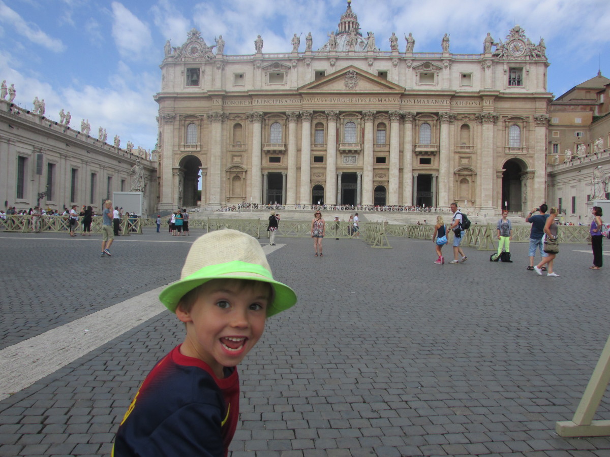 Photobombed outside the Vatican!  I am in the background, but my son jumped in front!