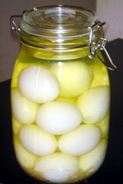 Homemade pickled eggs.
