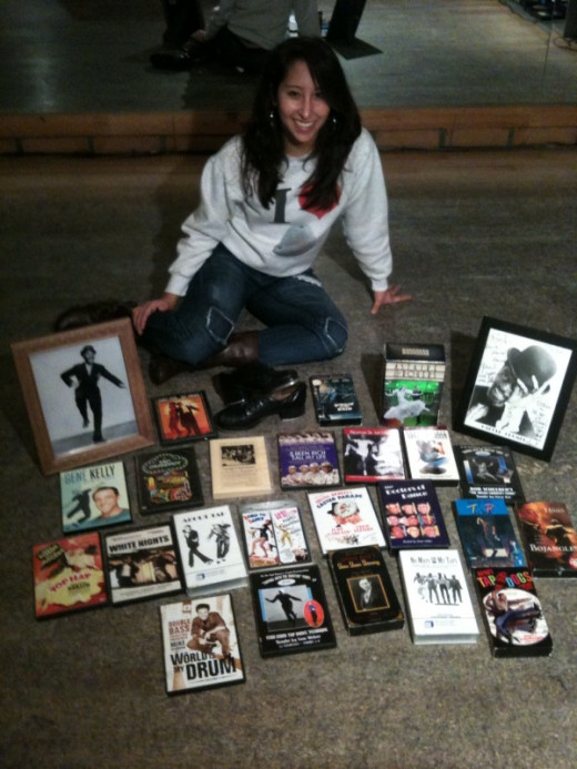 Sarah Reich with her tap collection. "It's helpful to tape yourself dancing because it makes you a better dancer and improves your performances," she said.