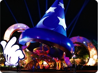 Giant replica of Mickey's Fantasia Sorcerer's Cap serves as the architectural centerpiece for Disney's Hollywood Studios.