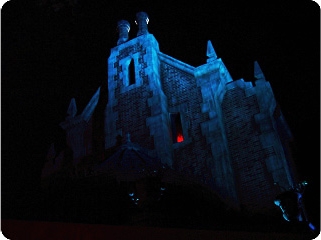 Spooky facade for the home of the classic Haunted Mansion attraction and its 999 haunts.