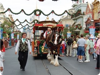 Main Street USA horse-drawn trolley.
