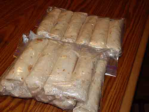 Bags ready to go into the freezer.  20 breakfast burrito ready to be eaten.  Make ahead breakfast ideas.