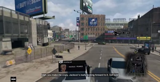 Aiden speaks to his sister, Nicole, while out on the town in Watch_Dogs.
