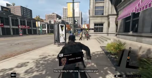 Aiden pursues a stalker through the streets of Chicago during the Big Brother mission of Watch_Dogs.