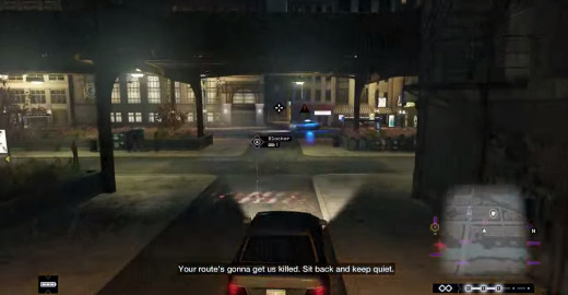 Aiden, escorting some questionable company, hides in the back alleys of late-night Chicago while avoiding the police in the Backseat Driver mission of Watch_Dogs.