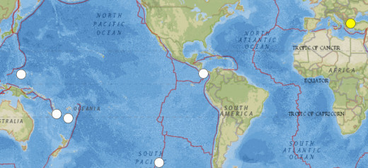 Worldwide earthquake activity for 6.5 magnitude or larger earthquakes for May 1 through May 29, 2014.