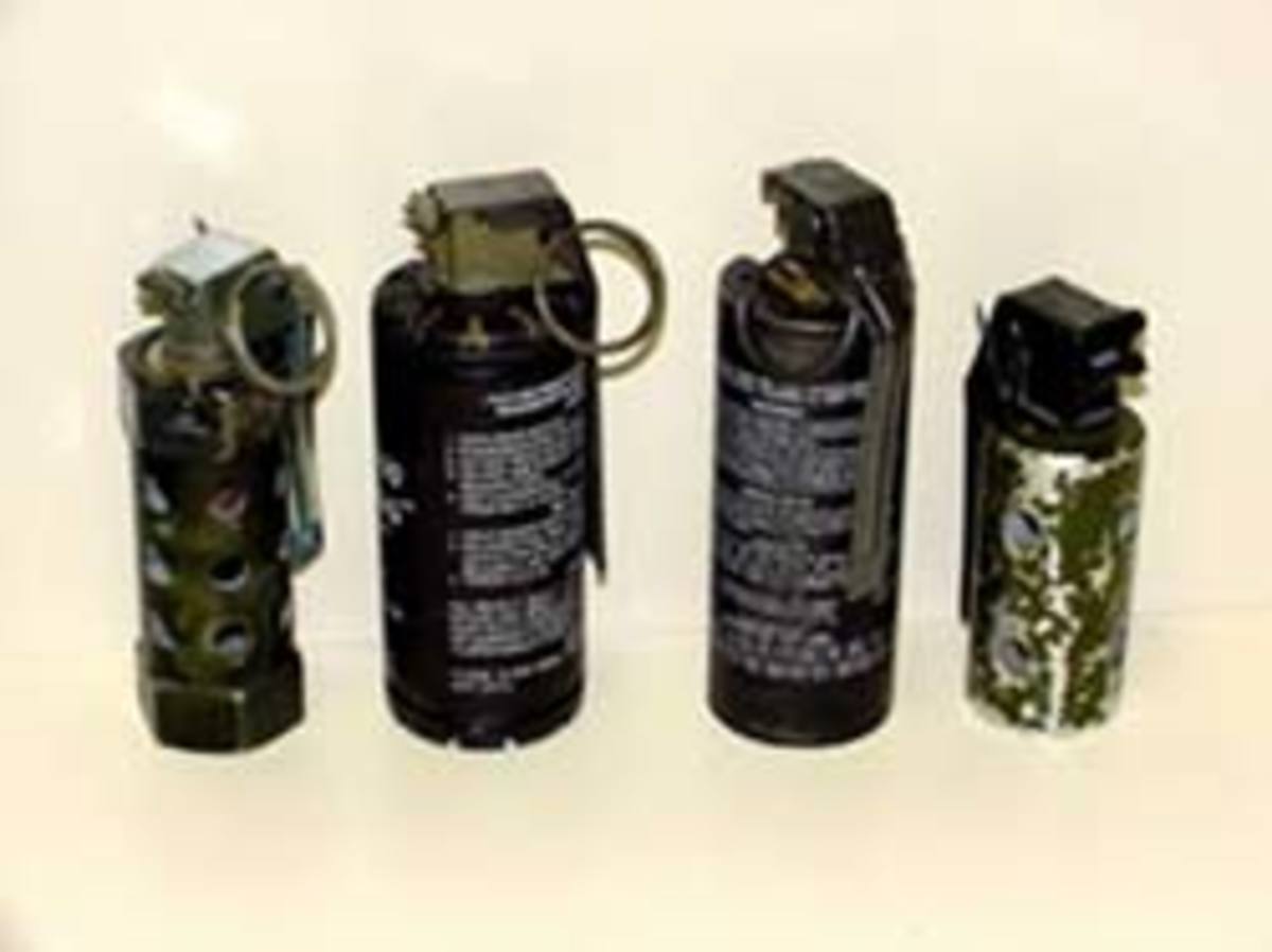Examples of flashbang devices also called stun grenades intended to disorient the target.