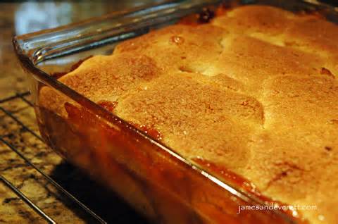 Peach Cobbler in Glass Baking Dish