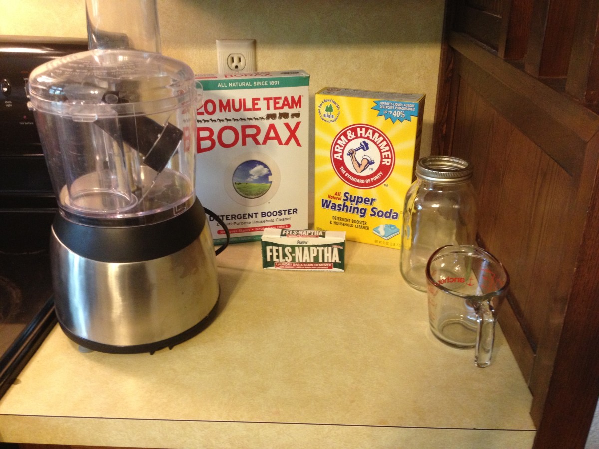 Equipment and ingredients needed to make homemade laundry detergent