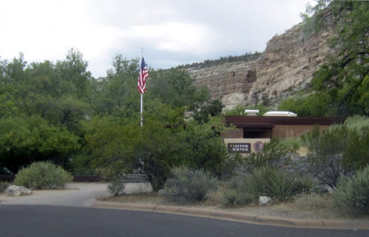 Visitor Center at Montezuma Castle.  Castle is on the cliff behind the center.