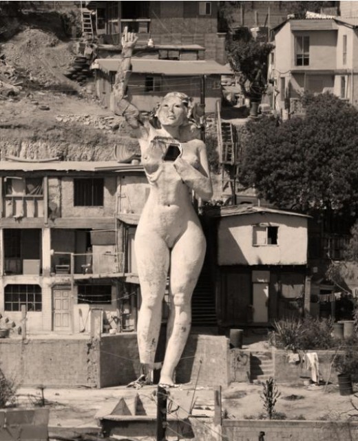 Giant statue of naked woman in Tijuana, Mexico by Armando Garcia.