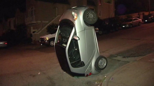 It's the new Urban Redneck sport - Smart Car tipping. Wonder where it came from?
