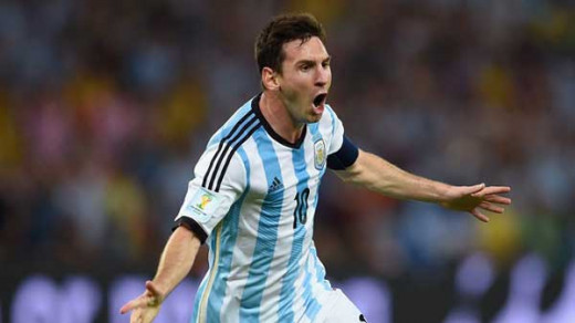 Lionel Messi celebrates his second goal in FIFA world cup 2014