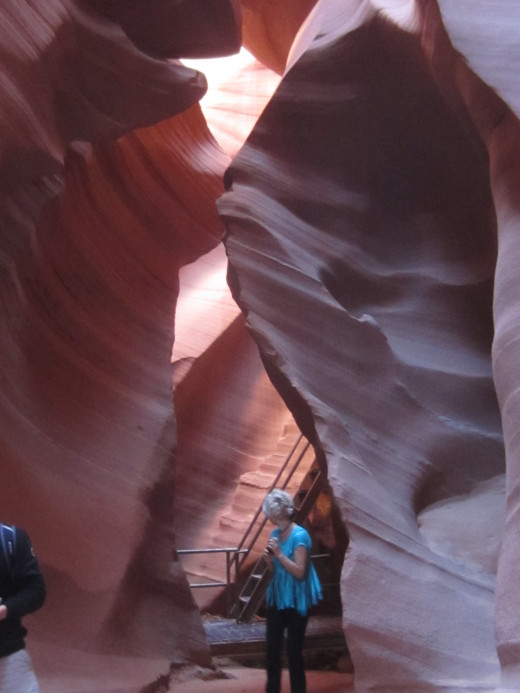 My wife at bottom of stairs leading into Lower Antelope Canyon