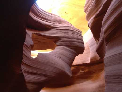 Rock formation in form of Lady's Head (on left) at halfway point in tour through Lower Antelope Canyon