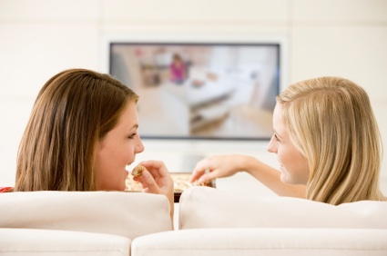 Women watching tv.