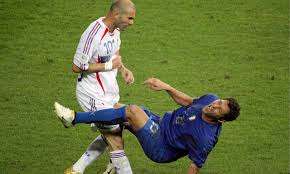 Marco Materazzi falls after Zidane's headbutt