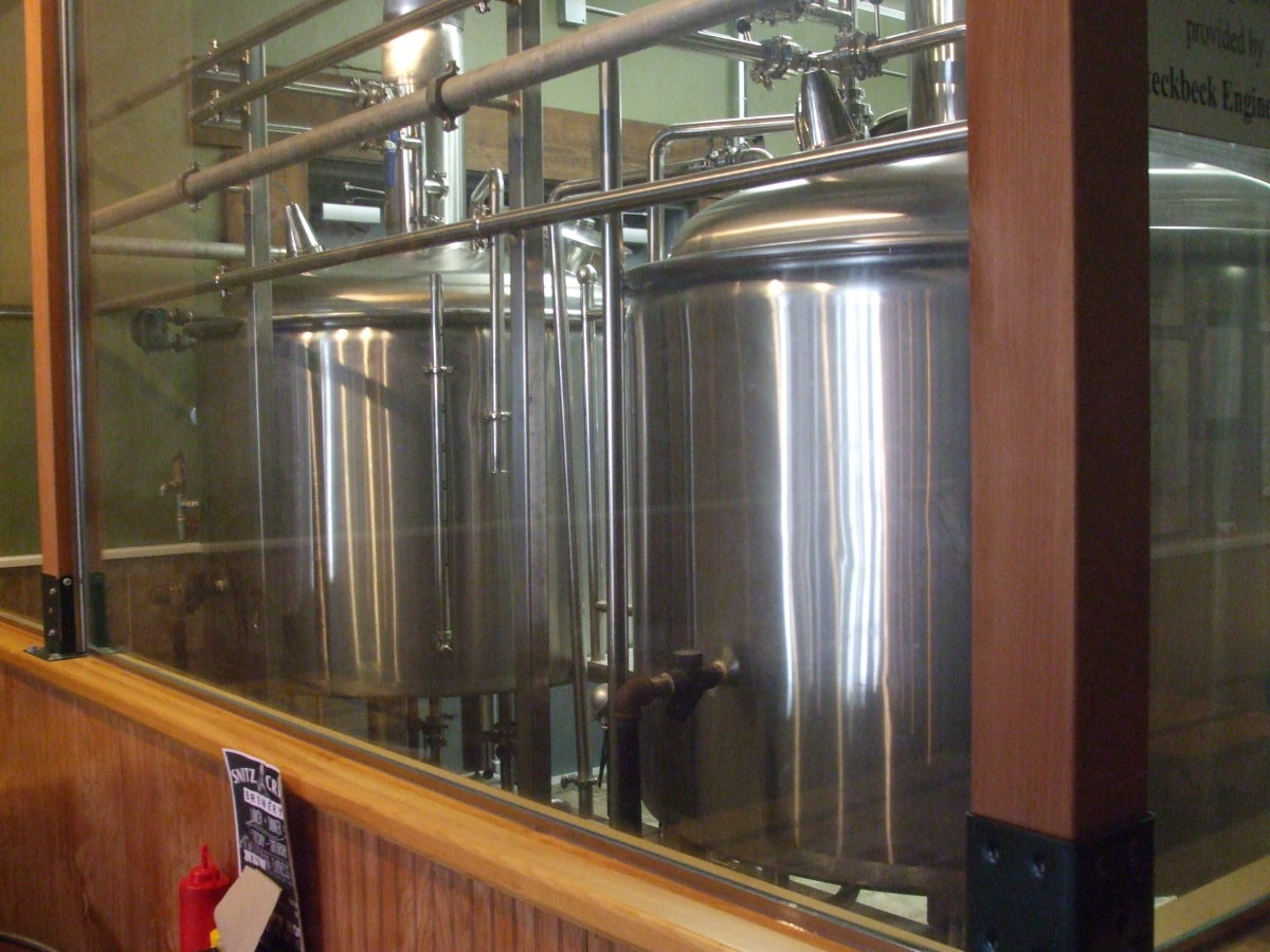 These tanks are a clean and welcome part of the ambience of Snitz Creek Brewery.