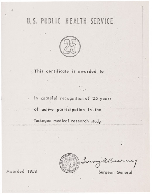 A thank you letter send by the U.S. government to Tuskegee Syphilis Experiment volunteers.