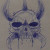 Bic blue skull with horns illustration.