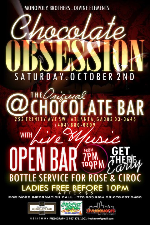 Reginald Johnson of Divine Elements Entertainment says he is very happy about he  and his partners have been able to help brand Chocolate Obsession events at the Original Chocolate Bar located at 253 Trinity Ave, SW in Downtown Atlanta. 