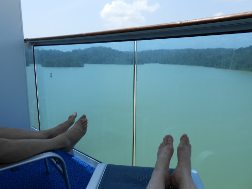 Relaxing on a cruise ship going through the Panama Canal.
