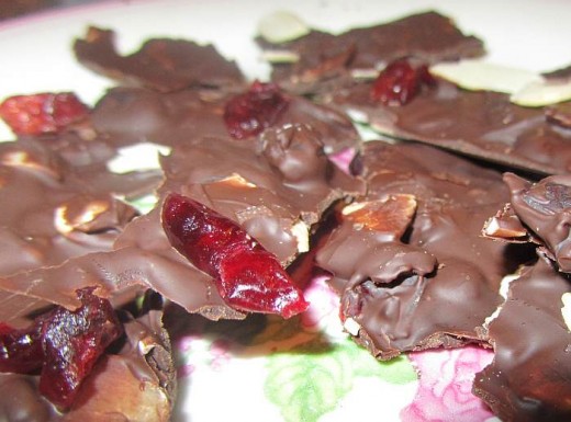 Delicious vegan cranberry and almond chocolate bark