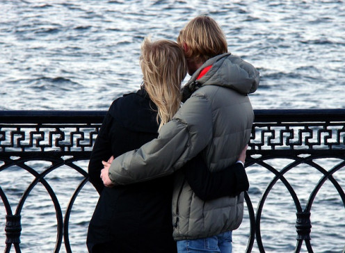A couple in love, holding each other