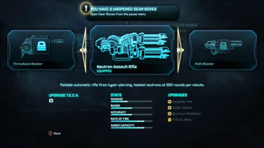 The weapon upgrade screens look flashy, but there's very little substance to it all. 